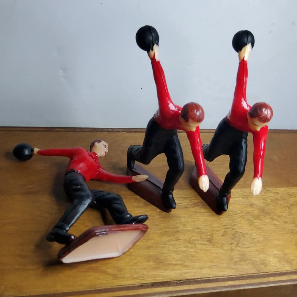 MCM Vintage hard plastic bowling Men cake toppers.